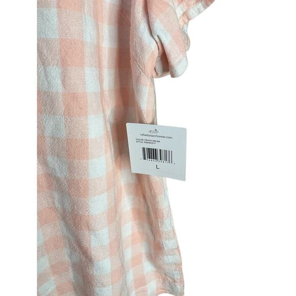 Ella Rafaella Linen Blend Plaided Flutter Short Sleeve Top Peach Melba Large NEW - Picture 6 of 8